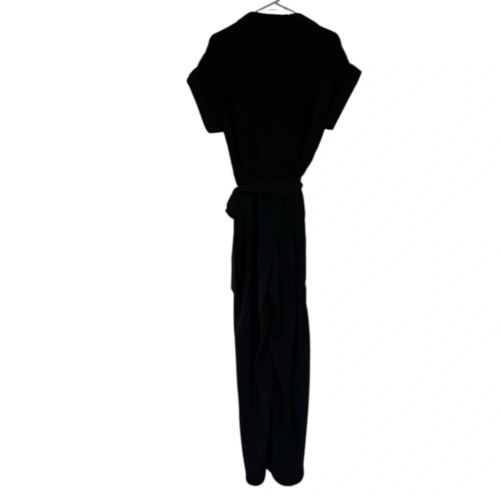 NWT Michael Kors Black Jumpsuit belted button front cuffed short sleeve XL $155